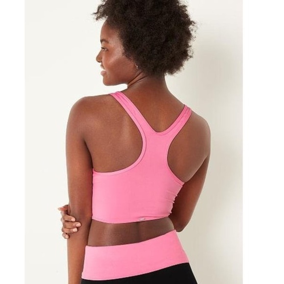 🆕 VICTORIA SECRET PINK ACTIVE Sport Bra rust Racerback Solid Long Line small - Picture 3 of 7